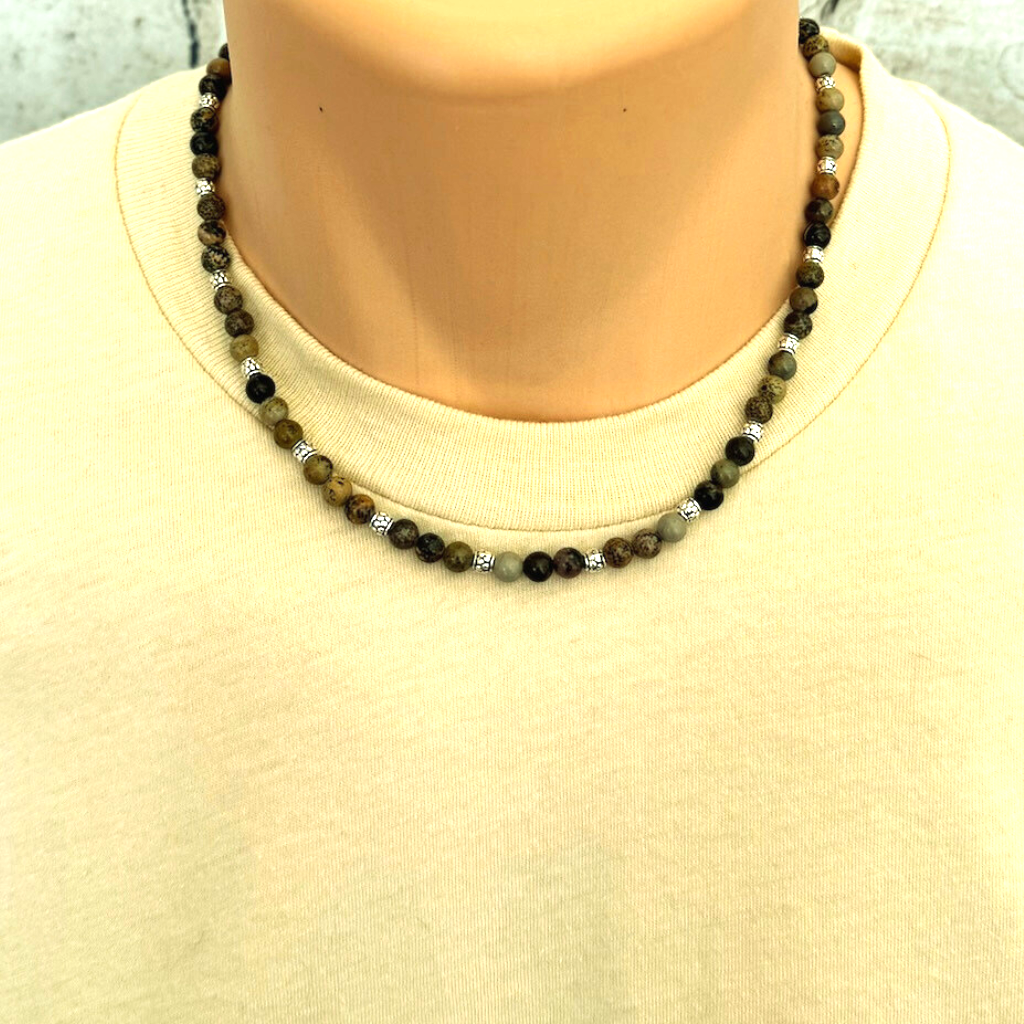 Smoky Black Agate St. Anthony Mens Beaded Necklace | JaeBee Jewelry 22