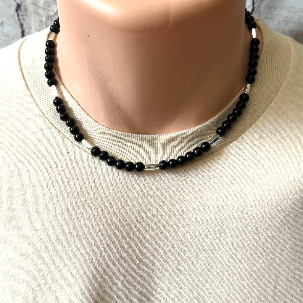 Black Onyx and Sterling Silver Beaded Necklace store