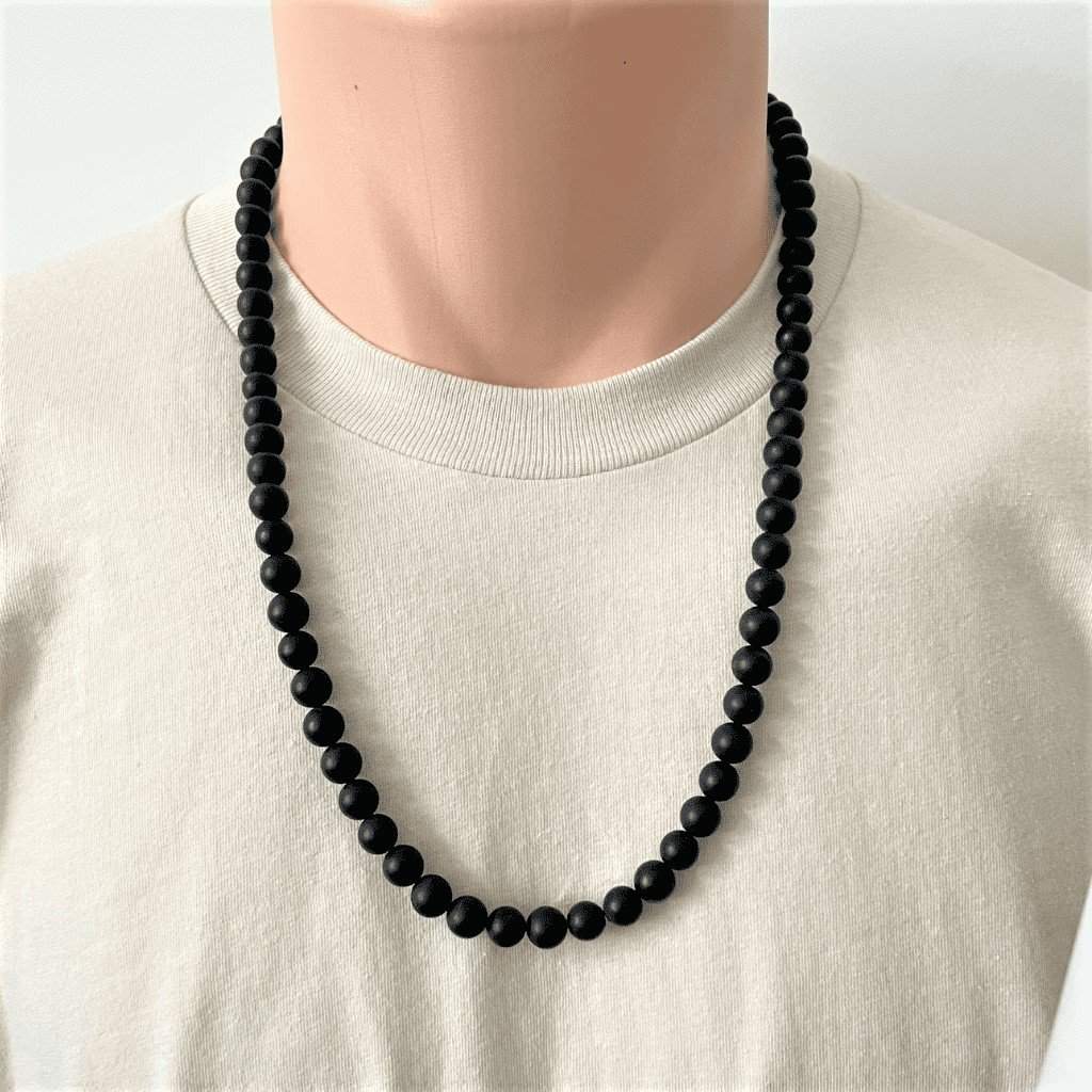 Smoky Black Agate St. Anthony Mens Beaded Necklace | JaeBee Jewelry 22