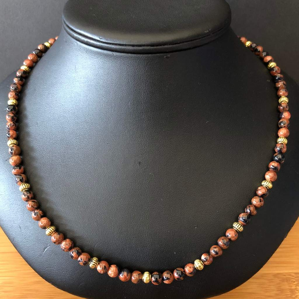 Buy the Gold and Blue Goldstone Mens Beaded Necklace