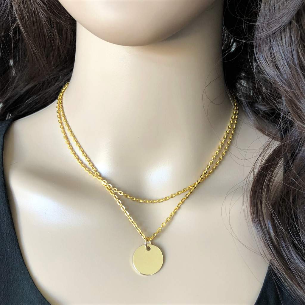 Gold Layered Triangle, Bar, and Disc Necklace