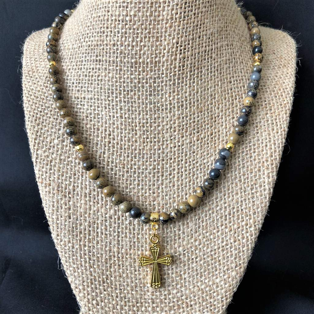 Mens beaded necklaces sales with cross