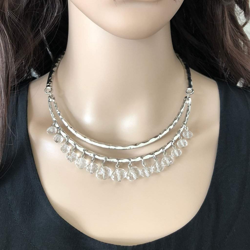 Buy The Silver Metal Collar Necklace with Clear Crystal Beads | JaeBee