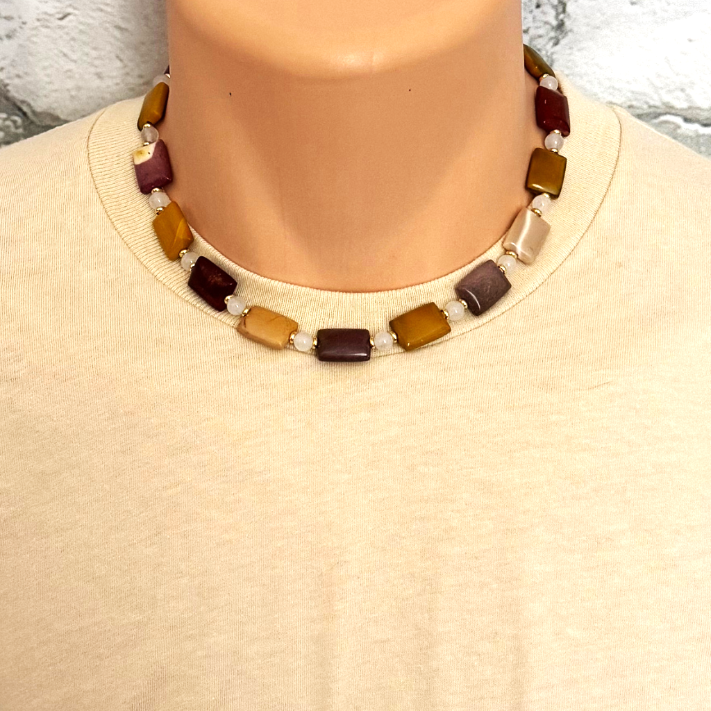 Mens Moukaite Rectangle Beaded Necklace