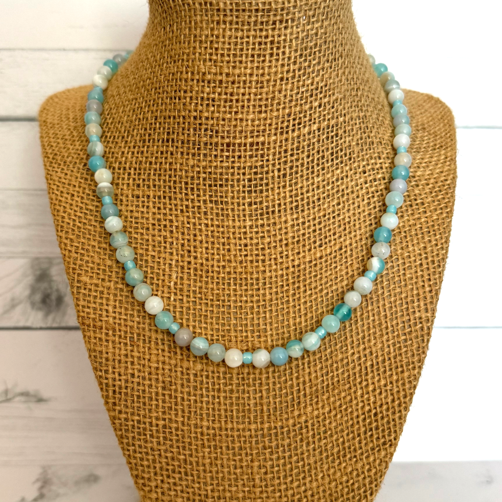 Mens Aqua Agate and Toho Beaded Necklace