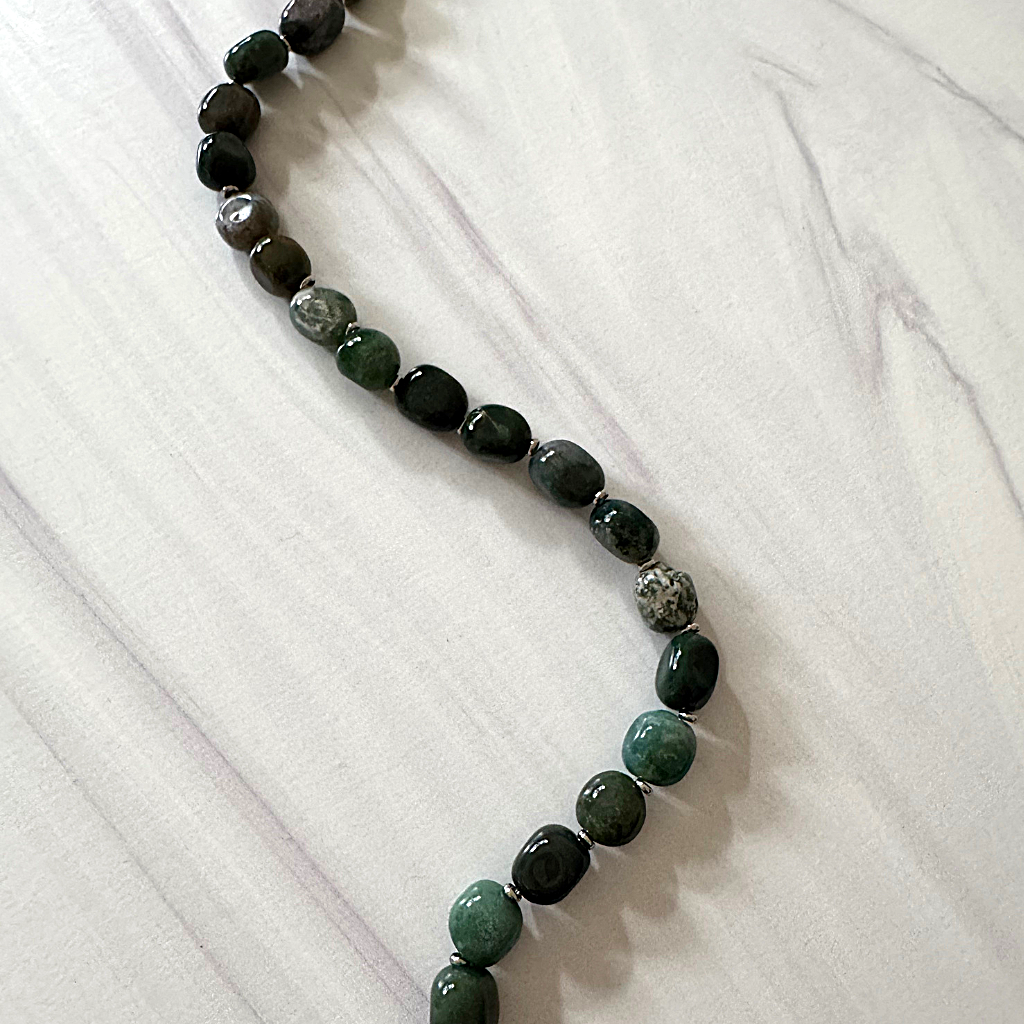 Mens Bloodstone Nugget Beaded Necklace