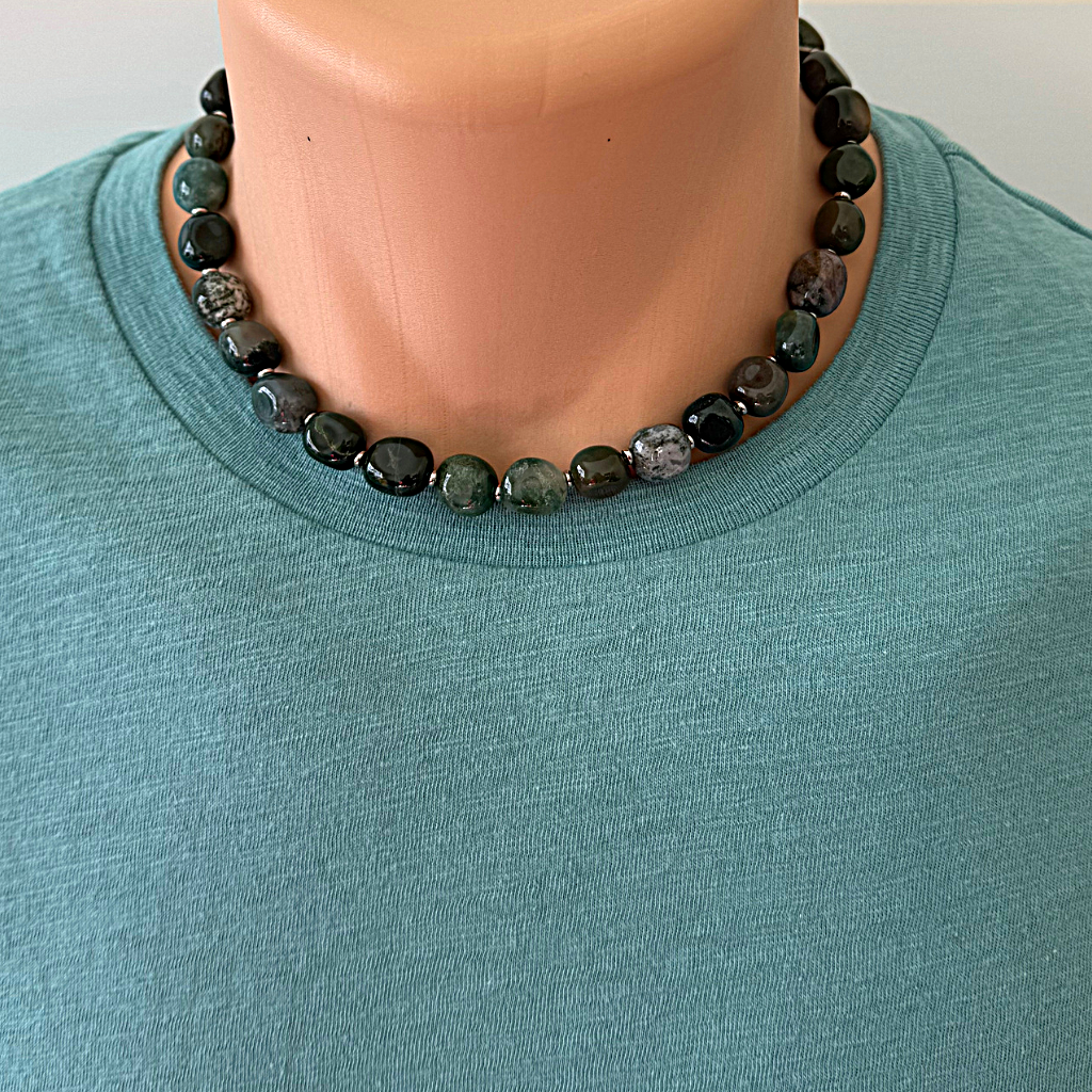 Mens Bloodstone Nugget Beaded Necklace