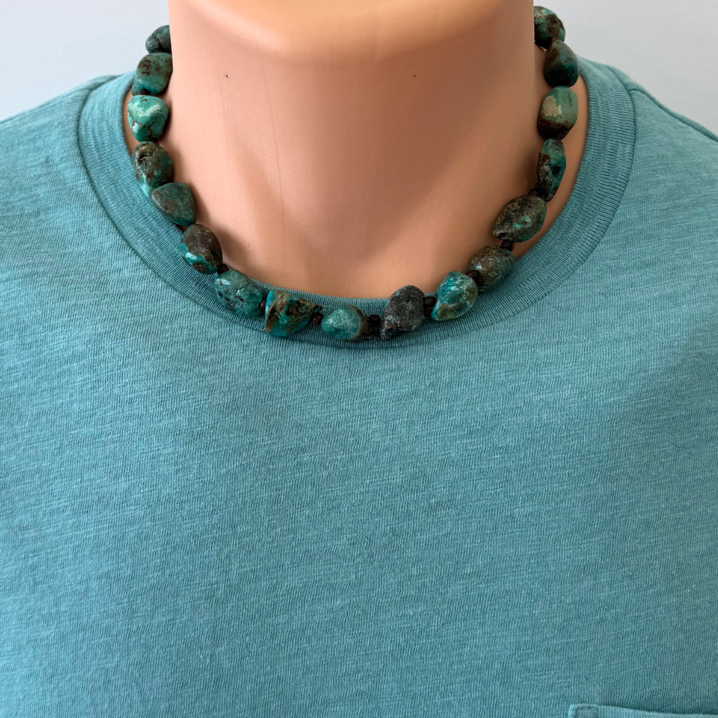 Mens Green Turquoise Nugget Beaded Necklace