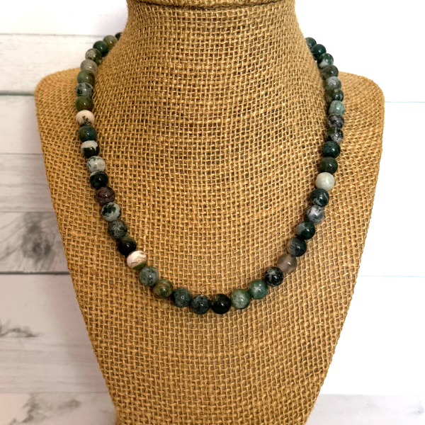 Tree Agate Mens Beaded Necklace