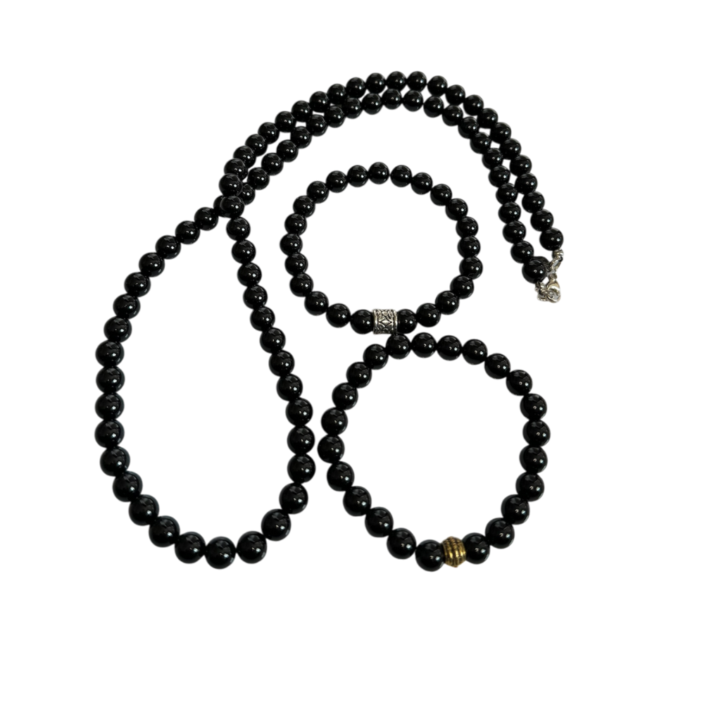 Mens Black Onyx Necklace and Bracelet Gift Set