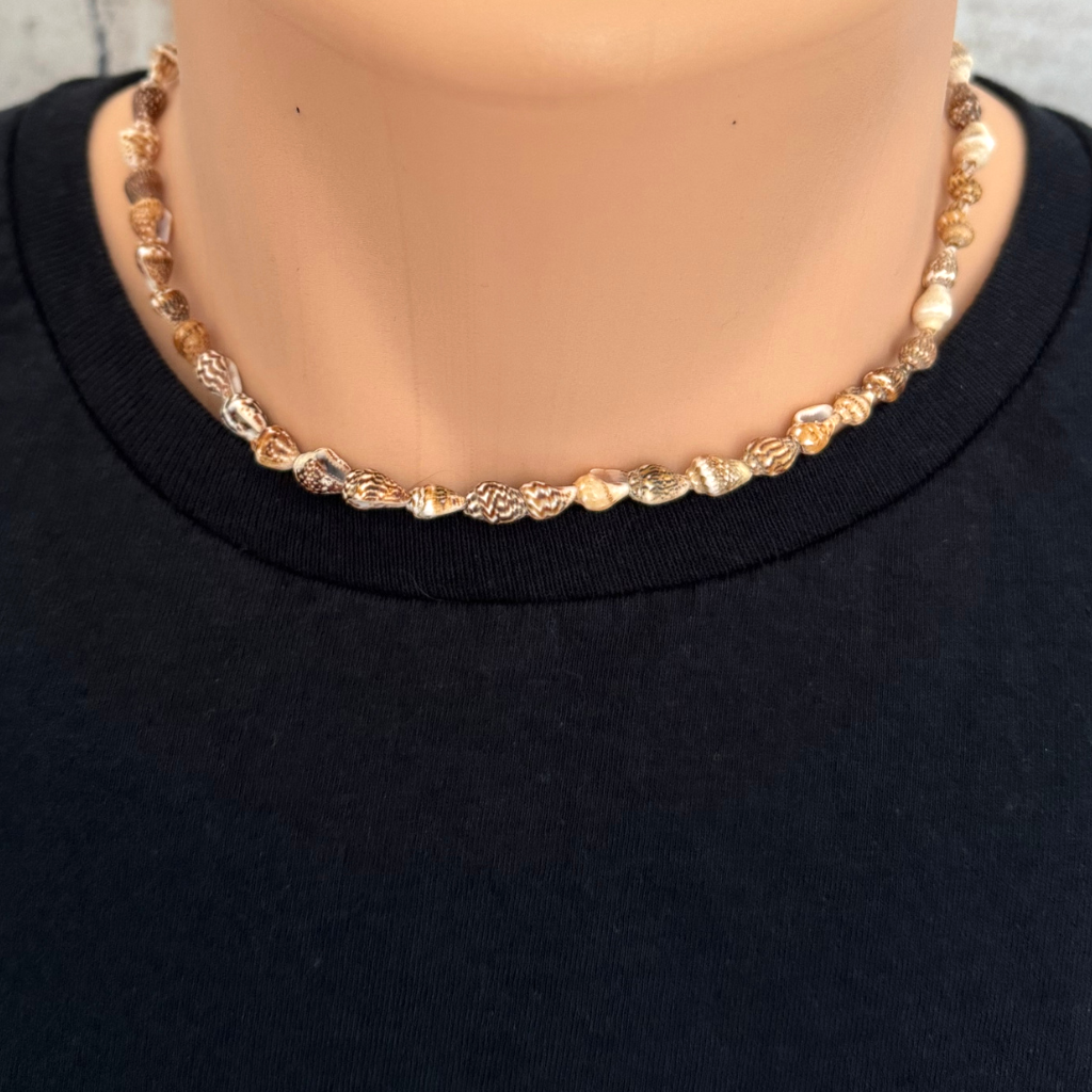 Brown and White Mens Puka Shell Necklace