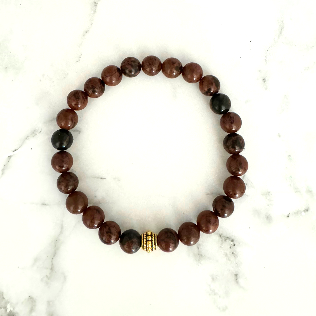 Golden Swan Jasper Mens Beaded Bracelet