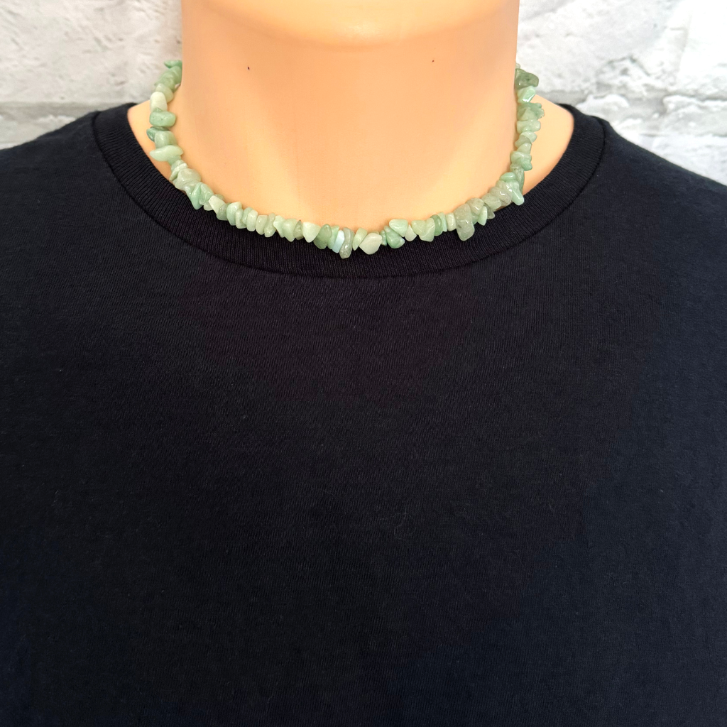 Mens Aventurine Chip Beaded Necklace