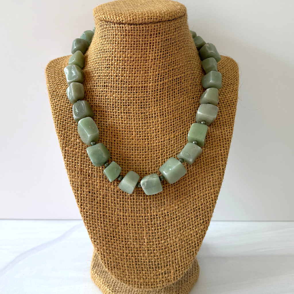 Mens Green Aventurine Square Nugget Beaded Necklace