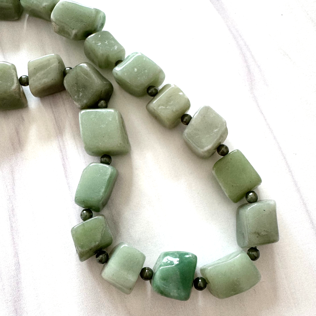 Mens Green Aventurine Square Nugget Beaded Necklace