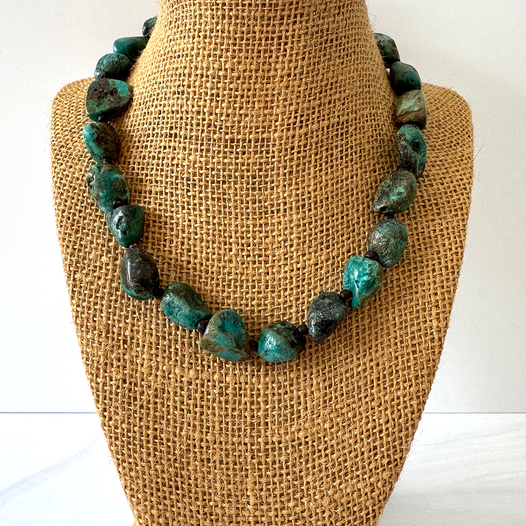 Mens Green Turquoise Nugget Beaded Necklace