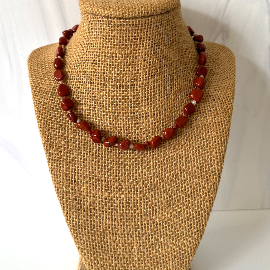 Mens Red Jasper Beaded Nugget Necklace