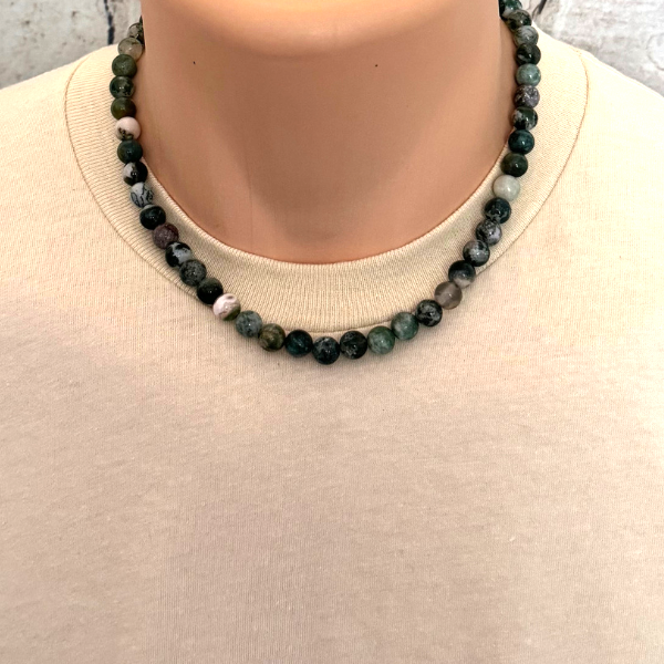 Tree Agate Mens Beaded Necklace