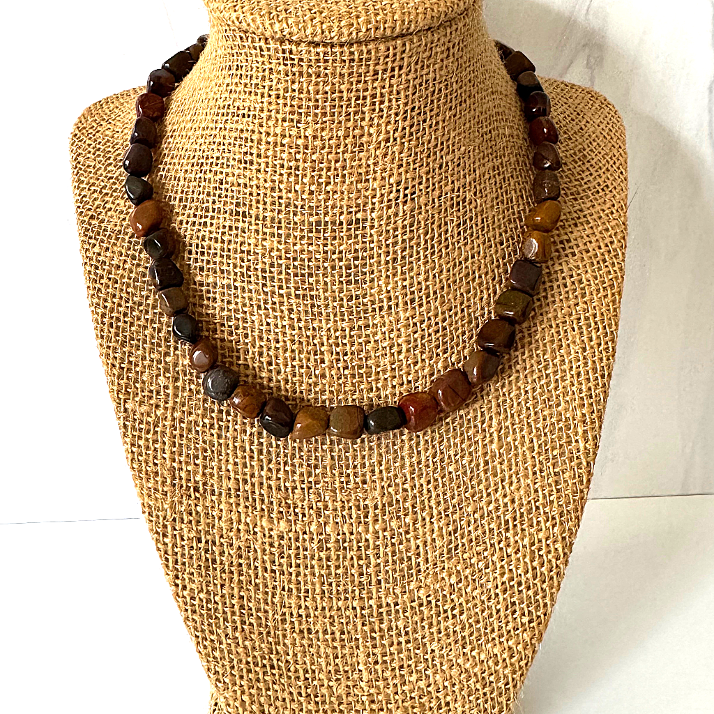 Mens Wood Jasper Nugget Beaded Necklace