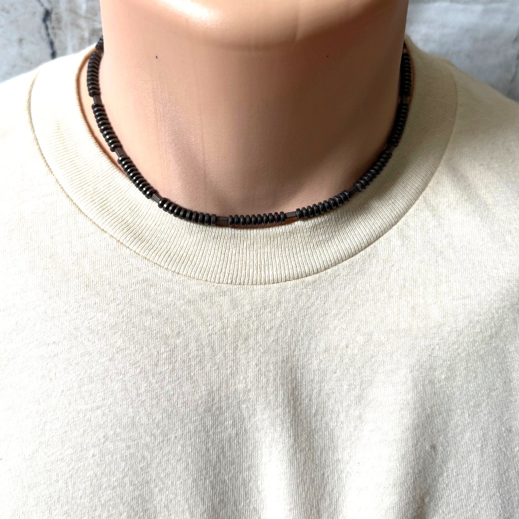 Mocha Matte Hematite Mens Beaded Necklace