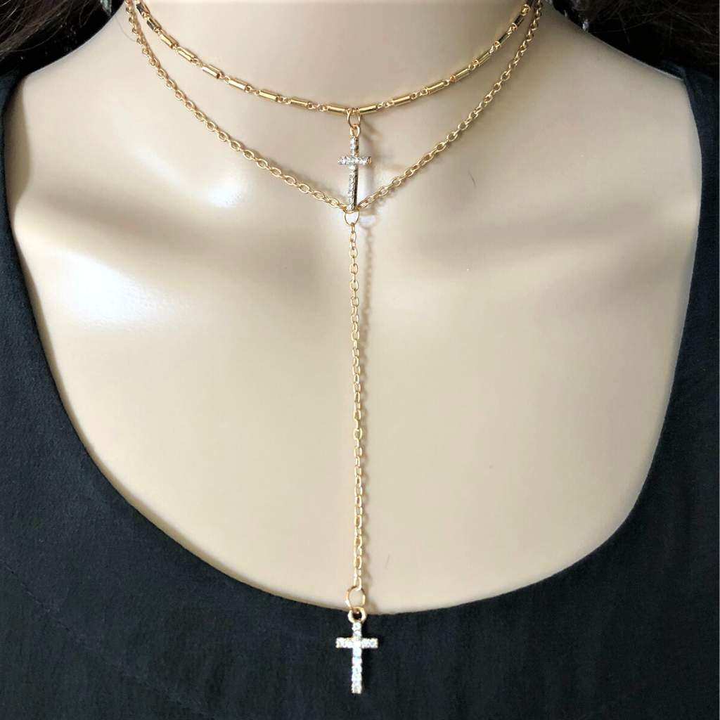 Engravable Black And Rose Matching Cross Necklaces In Titanium
