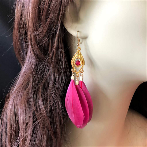 Feather Earrings Pink Black Green Purple Light Pink and Blue JaeBee