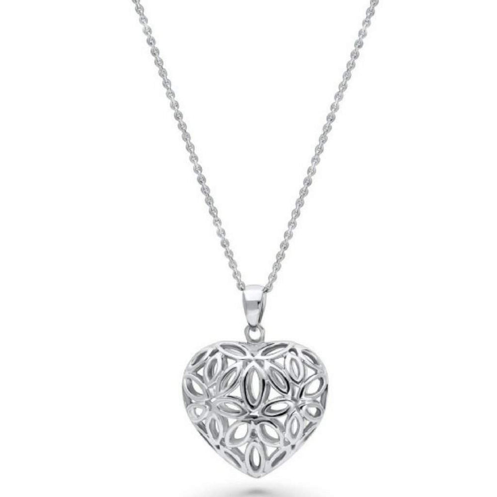 Buy the Sterling Silver Filigree Flower Heart Necklace | JaeBee