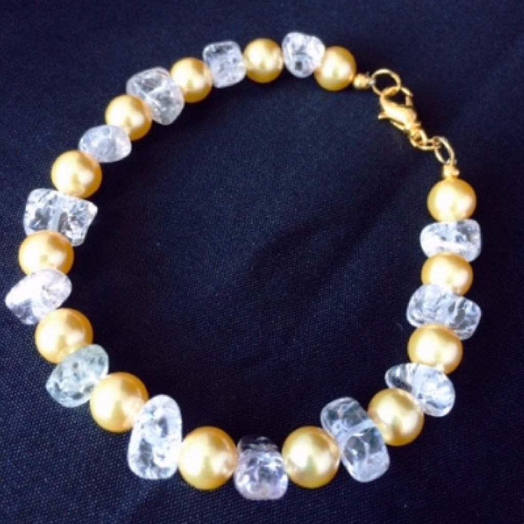 Swarovski Clear Crystal & Gold Bead Bracelet for Women