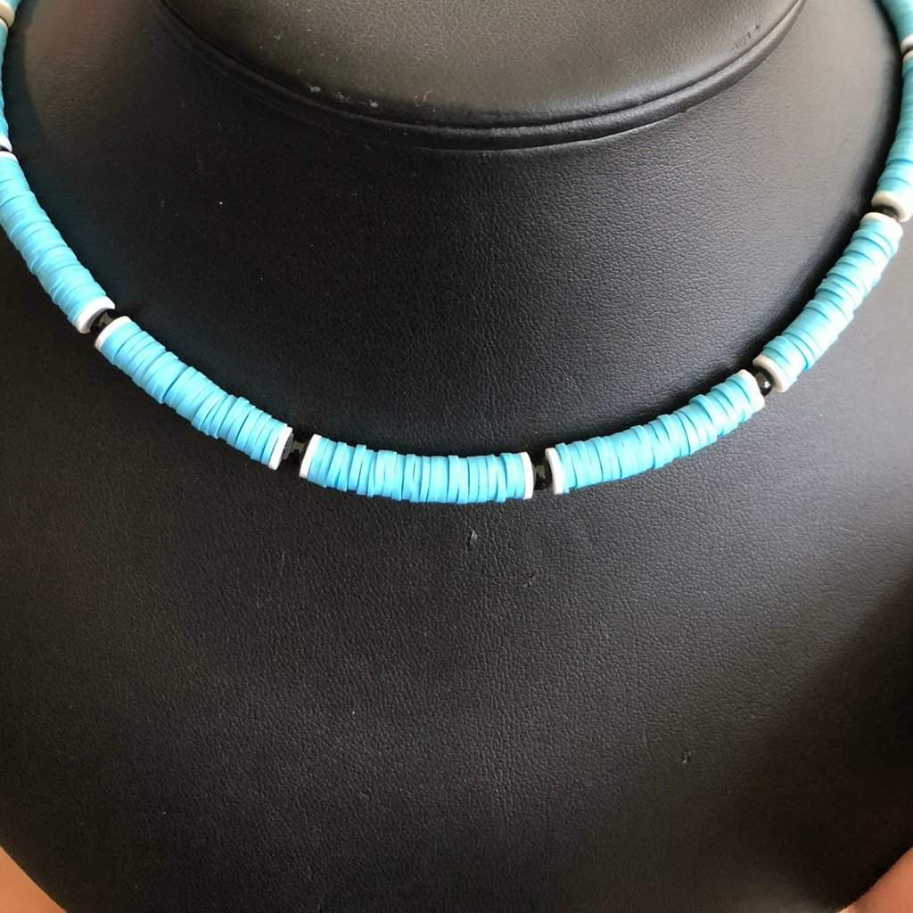 Buy the Mens Light Blue Beaded Polymer Necklace | JaeBee Jewelry
