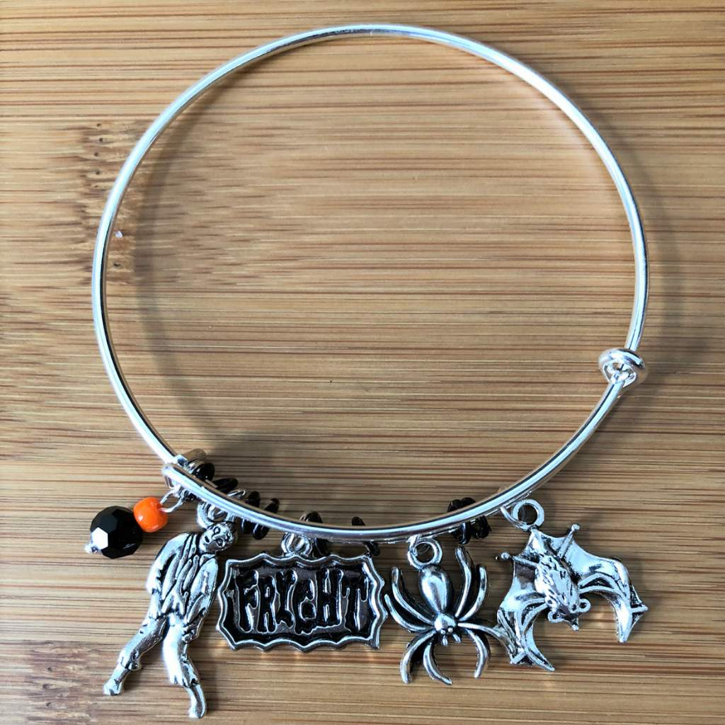 Halloween Silver Bangle Zombie Bat and Spider Bracelet-Bangle Bracelets,Halloween,Silver Bracelets