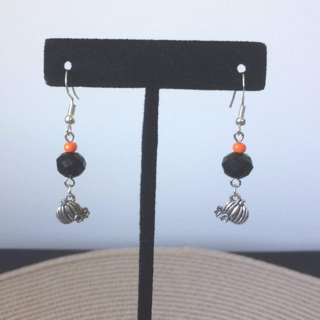 Halloween Pumpkin Dangle Earrings-Dangle Earrings,Halloween,Silver Earrings