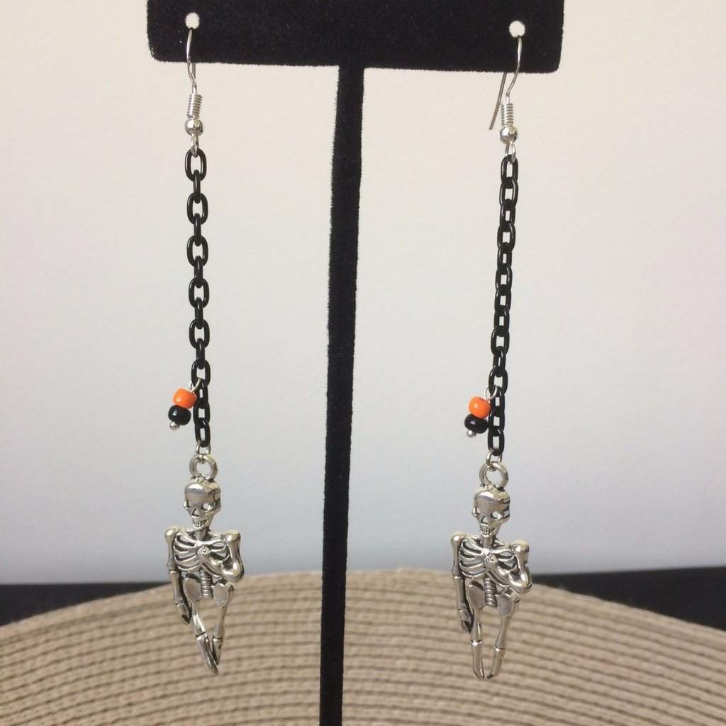 Skeleton Halloween Long Dangle Earrings-Black,Dangle Earrings,Halloween