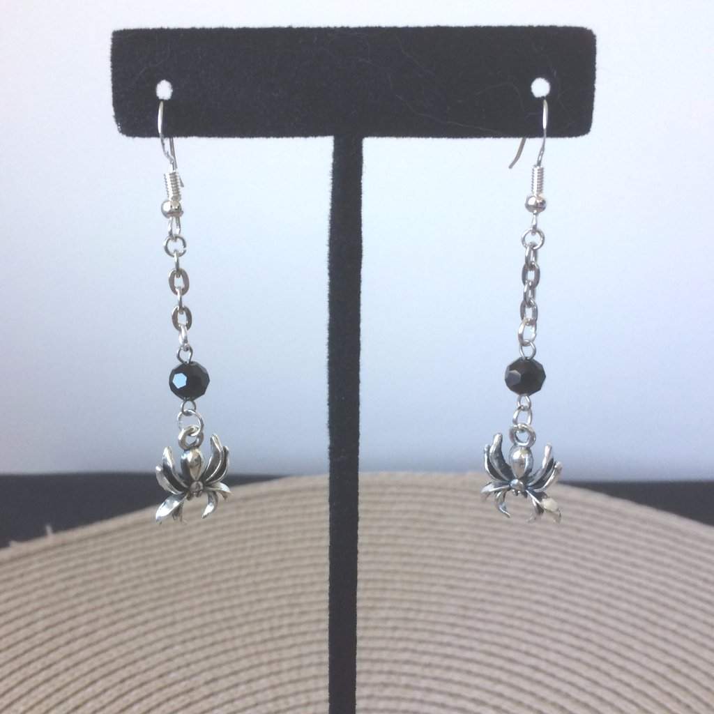 Halloween Silver Spider Dangle Earrings-Dangle Earrings,Halloween,Silver Earrings