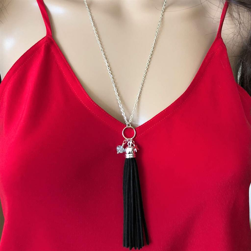 Buy The Black Leather Tassel Necklace With Star And Crystal Jaebee 4794