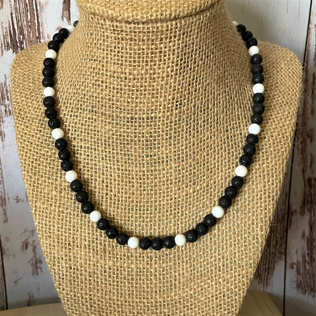 Black and White Spiral Beaded Bead Double Strand Necklace | ORCHID and OPAL  |