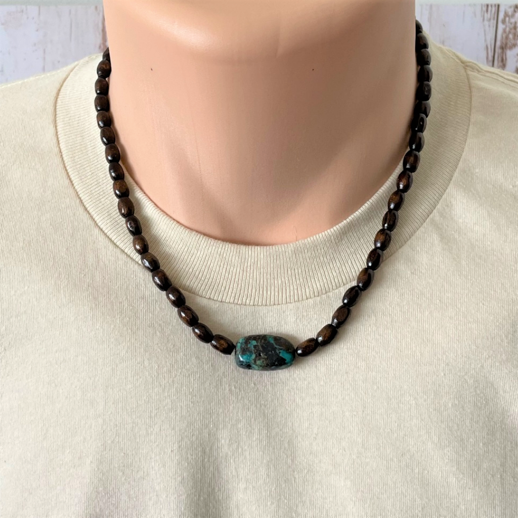Natural Stone Bead Necklace with Stone Pendant-Green/Brown | The Pink  Pineapple Tallahassee Fl – The Pink Pineapple 850