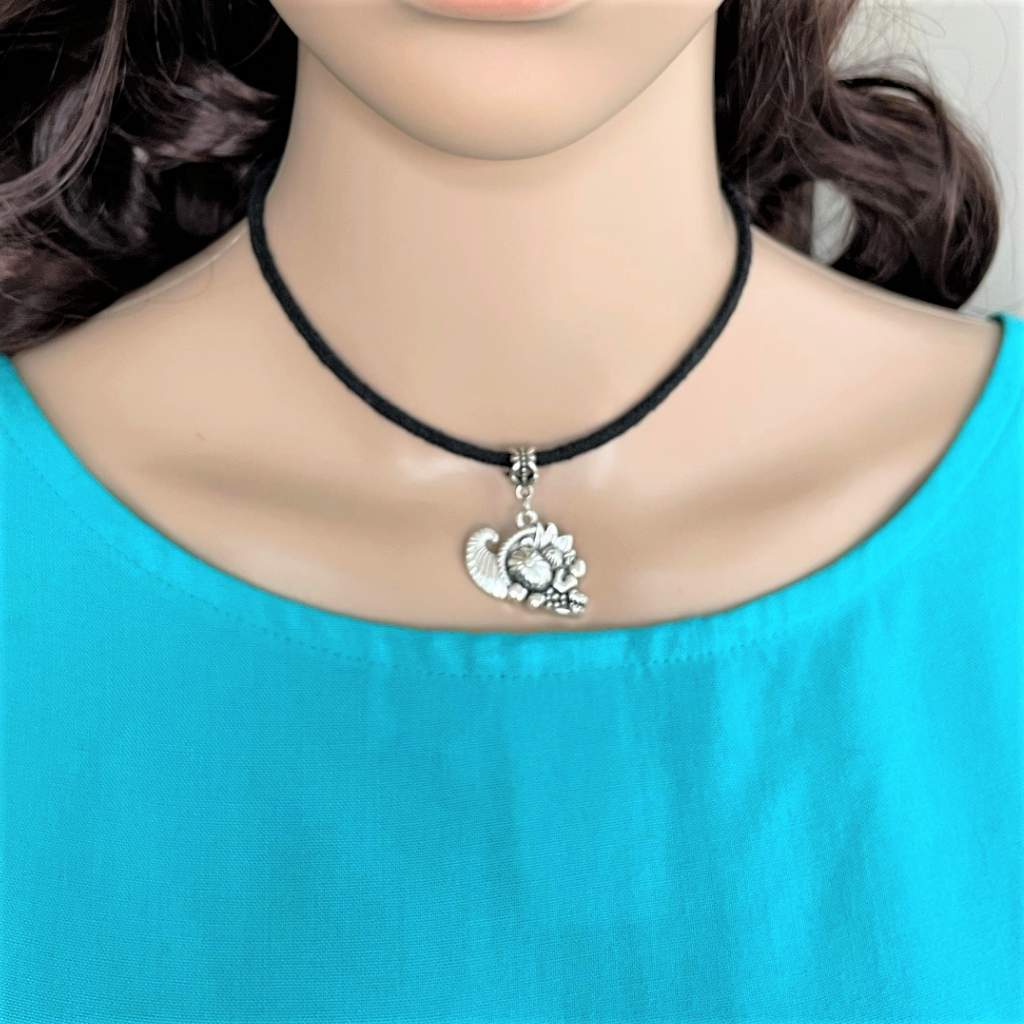 Silver Thanksgiving Cornucopia Choker-Black,Charms,Chokers,Silver Necklaces