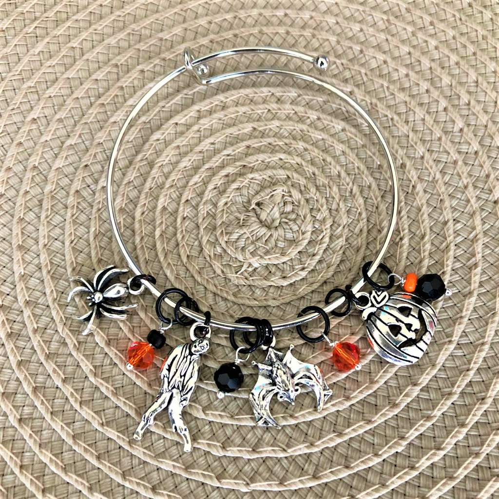 Halloween Bat, Zombie, Spider, and Pumpkin Silver Bracelet-Bangle Bracelets,Charms,Silver Bracelets