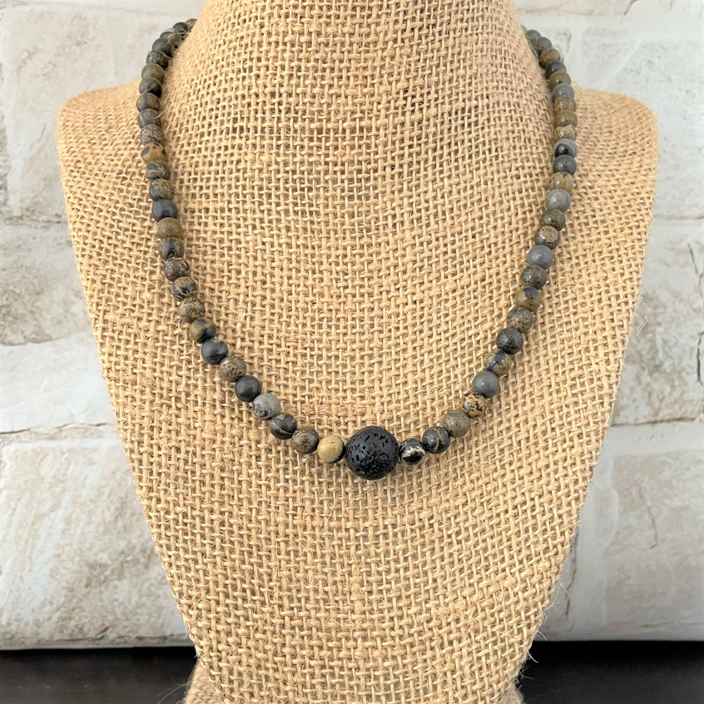 Buy Artistic Stone and Black Lava Mens 6mm Beaded Necklace | JaeBee