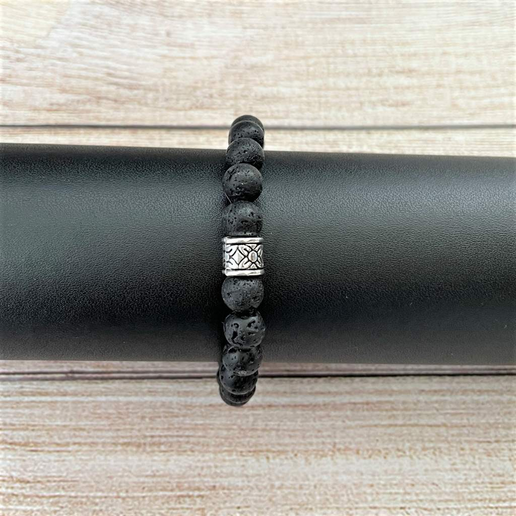 Ribbon & Reed Bead Bracelet in black lava rock and sterling silver 8mm –  Peter Thomas Roth Designs