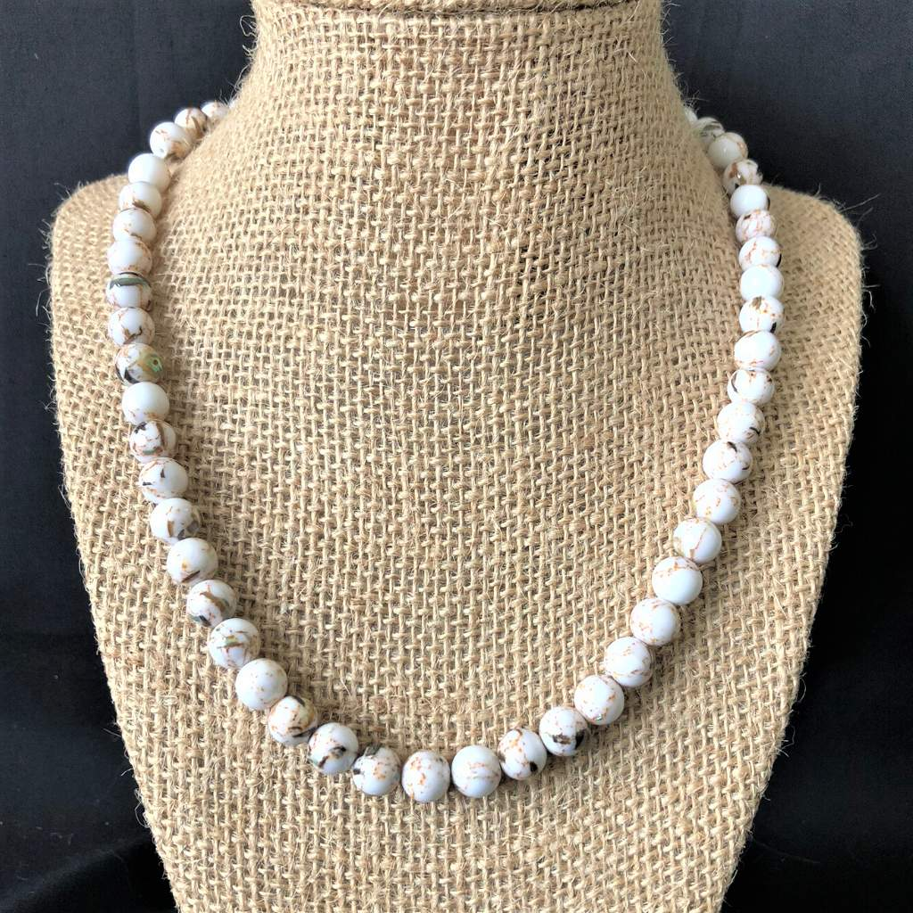 Buy the White Mosaic Shell Mens Beaded Necklace | JaeBee Jewelry