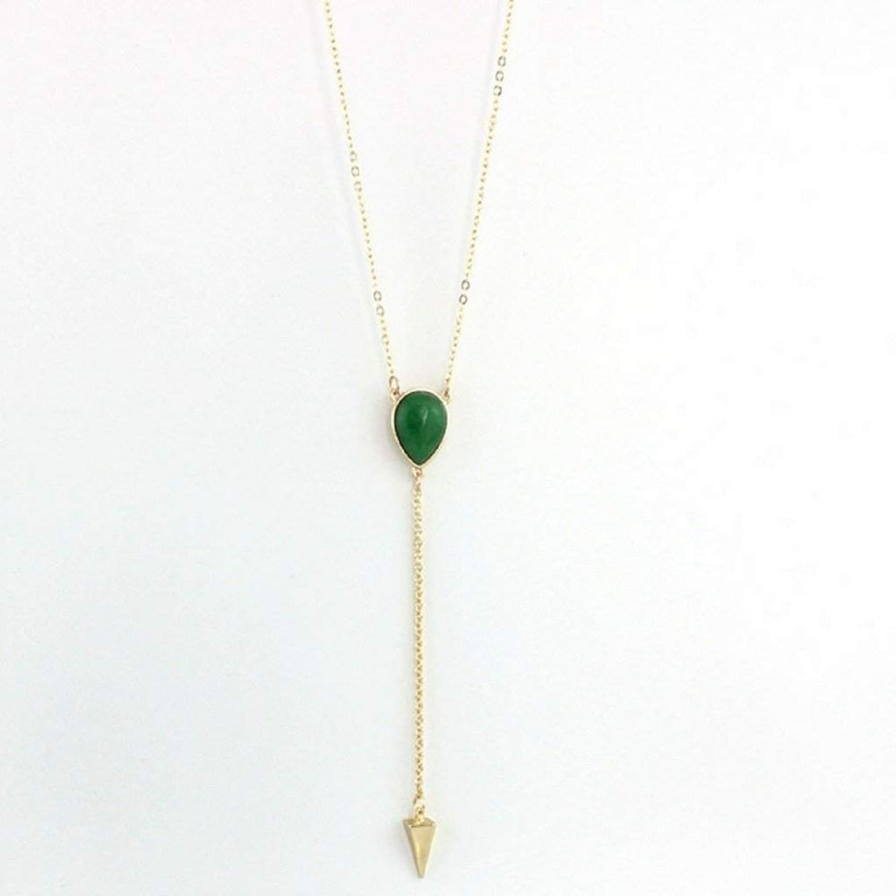 Buy Green Natural Stone and Gold Arrow Head Lariat Necklace | JaeBee